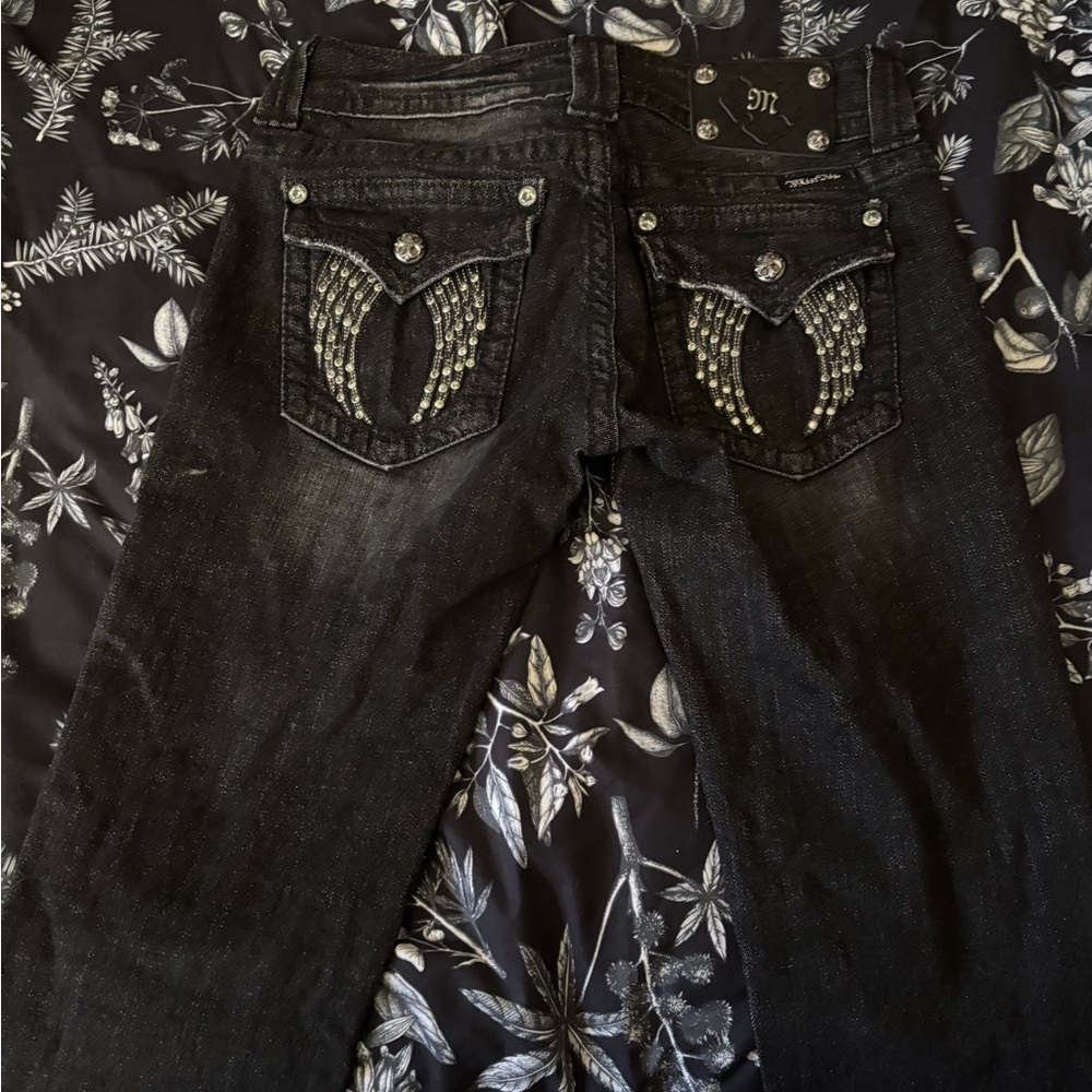 Miss Me Black Jeans with Studded Wing Design